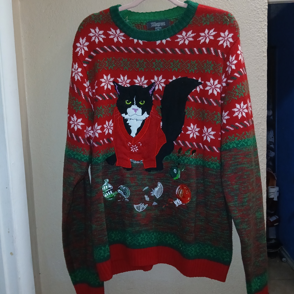 Festive Red and Green Cat Sweater